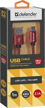 Kabel Defender USB08-03T Pro USB 2.0 AM-MicroBM 1 m Czerwony (4714033878012)