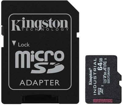Карта пам'яті Kingston microSDXC 64GB Industrial Class 10 UHS-I V30 A1 + SD-адаптер (SDCIT2/64GB)