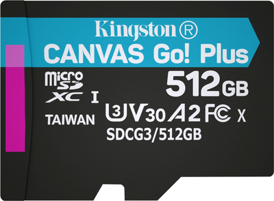 Карта памяти Kingston microSDXC 512GB Canvas Go! Plus Class 10 UHS-I U3 V30 A2 (SDCG3/512GBSP)
