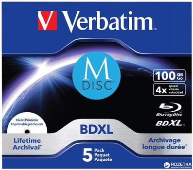 Dyski Verbatim M-Disc BD-R XL 100 GB 4 x Jewel Printable 5 szt. (0023942438342)