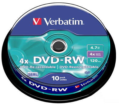 Диски Verbatim DVD-RW 4.7 GB 4x Cake 10 шт (0023942435525)