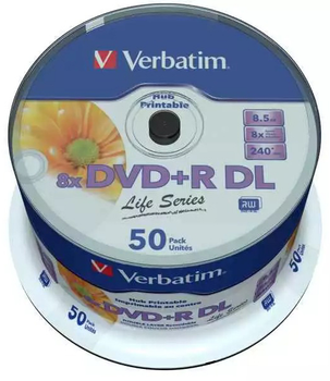 Dyski Verbatim DVD+R DL 8.5 GB 8x Spindle 50 szt Printable (0023942976936)