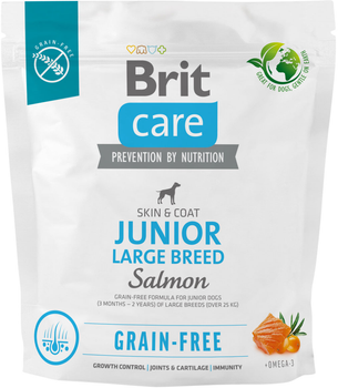 Корм для молодых собак больших пород Brit Care Dog Grain-free Junior Large Breed беззерновой с лососем 1 кг (8595602558889)