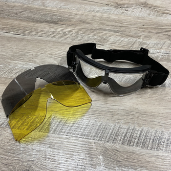 Вентильовані окуляри типу Gogle (набір з 3 лінз) - Black [PJ]