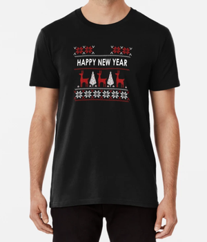Мужская Новогодняя футболка Stedman с принтом Happy New Year Олени Елки Черный L