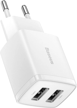 Мережевий зарядний пристрій Baseus Compact Charger 2USB 10.5W White (CCXJ010202)