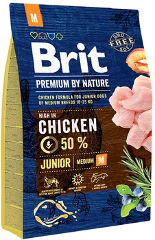Сухой корм для щенков и молодых собак средних пород Brit Premium Junior M со вкусом курицы 3 кг (8595602526321)