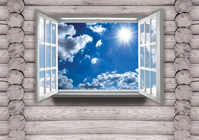 Флизелиновые фотообои 254x184 см 3Д Солнечное небо за окном (2220V4)+клей