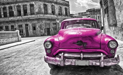 Фото флизелиновых фотообоев в зал 254x184 см Куба - розовая винтажная машина (1177V4)+клей