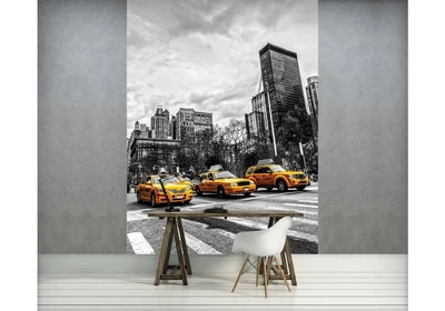 Флизелиновые 3D фотообои в интерьере 184x254 см Желтые такси в городе Нью-Йорк (1171V4A)+клей