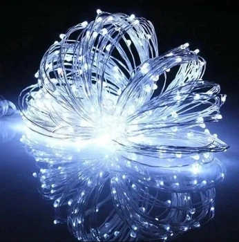 Светодиодная гирлянда нить Капли росы на батарейках 2xAA медный провод 30 LED 3 метра подсветка UKC Decorative Light холодный белый