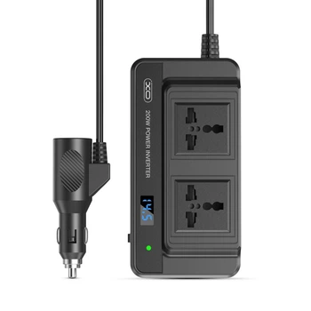 Автомобильный инвертор XO CZ011 200W (x2 USB Type-A, Type-С , DC, 5V/12V, CN/EU, LED-дисплей, прикуриватель, розетка в машину) - Черный