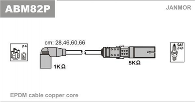 Провода высоковольтные Janmor ABM82P Volkswagen Bora, Golf, Polo, Sharan, Multivan; Seat Leon, Ibiza, Cordoba, Toledo; Skoda Octavia, Fabia, Superb 06A905409A, 06A905409E, 06A905409F