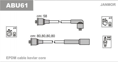 Провода высоковольтные Janmor ABU61 Seat Ibiza; Volkswagen Passat, Golf 025998031, 200998031D