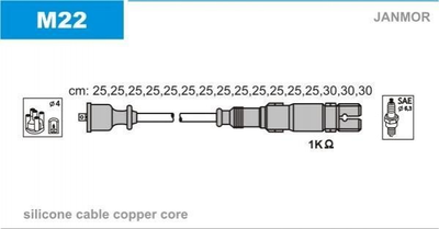 Провода высоковольтные Janmor M22 Mercedes S-Class, E-Class, CLS-Class, M-Class, G-Class, C-Class 1121500418, 1121500318