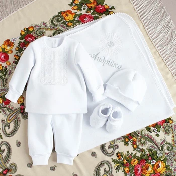 Полный теплый набор для крещения мальчика с крыжмой 56 см белый KD22KR7-ImennaVekrut-18 Ladan