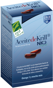 Дієтична добавка 100% Natural Aceite De Krill NKO 500 мг 80 капсул (8437008750392)