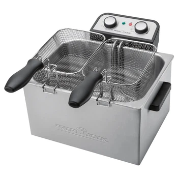 Професійна подвійна фритюрниця ProfiCook PC-FR 1038 5 л 3000 Вт з двома кошиками та холодною зоною з нержавіючої сталі (Німеччина)