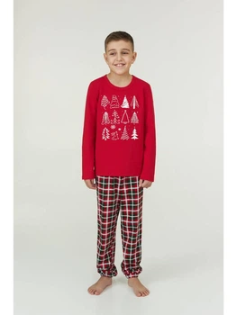 Пижама для мальчика начес новогодняя Рождественское настроение Ellen &nbsp;Family look Merry Christmas 04k 116 см Красный