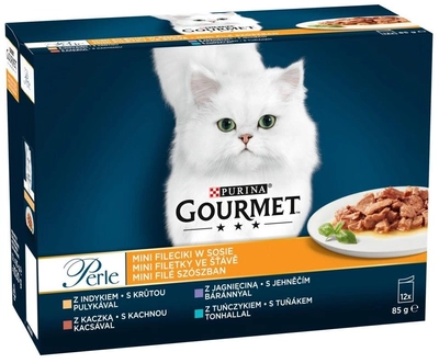 Вологий корм для котів Purina Gourmet Perle Качка, індичка, ягня, тунець 12 x 85 г (8445291198647)