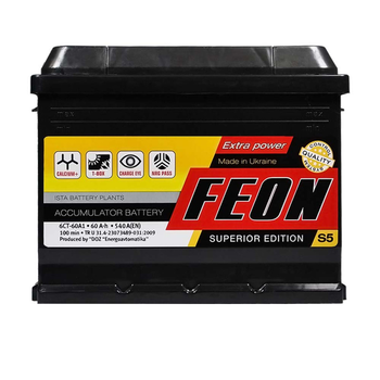 Автомобільний акумулятор FEON 60Ah 540А L+ (лівий +) FEON