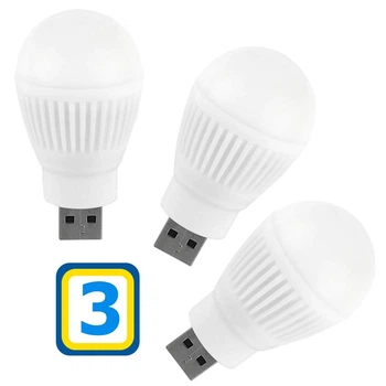 USB LED Лампочка 2 W, Набор 3 шт. Портативная лампа для павербанка светильник ночник