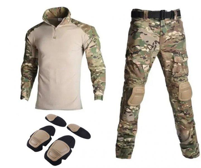 Тактический костюм 3 в 1, рубашка+ Брюки + наколенники и налокотники размер L