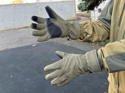 Зимние перчатки тёплые Tactic тактические перчатки софт шел утепленные, перчатки soft shell олива (XL)