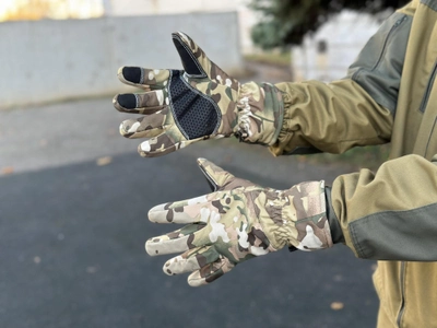 Зимові рукавички теплі Tactic тактичні рукавички софт шел утеплені, рукавички soft shell Multicam (XL)