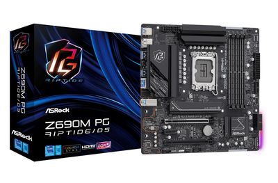 Мат.плата LGA1700, ASRock Z690M PG Riptide/D5, Z690, 4xDDR5, Int.Video(CPU), 4xSATA3, 2xM.2, 1xPCI-E 16x 5.0, 1xPCI-E 16x 4.0, 1xPCI-E 1x 3.0, 1xM.2 (Key E), ALC897, E3100G, 10xUSB3.2/2xUSB2.0, CrossFire, HDMI/DP, MicroATX