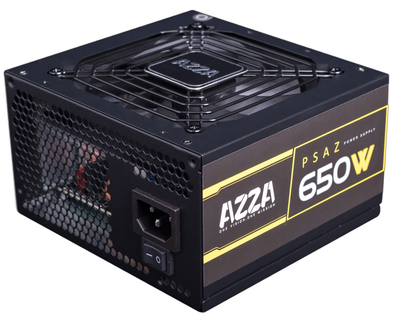 Блок живлення 650 Вт, AZZA, Black, 80+ Bronze, 12 см, 2xMolex / 5xSATA / 2x6+2-pin / 1x20+4-pin / 1x4+4-pin, захист UVP/OVP/OPP/OCP/SCP (PSAZ-650W)
