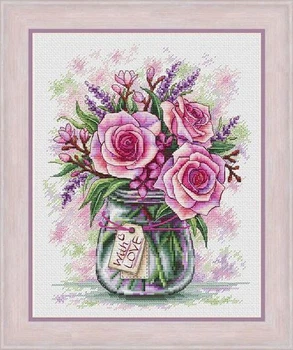 Набор для вышивания "Roses with love ". AIDA 14CT, 32*38 см. БЕЗ нанесения на канву схемы