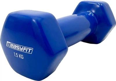 Гантель для фітнесу EasyFit 1.5 кг 1 шт. з вініловим покриттям цільна лита нерозбірна Синя (EF-0015-BL) (56003012)