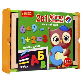 Магнитная доска Vladi Toys Азбука и математика 2в1 с цифрами и буквами 144 магнита для обучения детей 22х30 см Разноцветный набор для школы