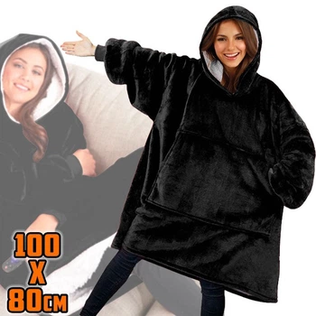 Толстовка плед з капюшоном і рукавами Huggle Hoodie оверсайз BLACK XXL