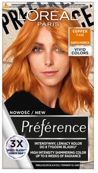 Trwała farba do włosów L'Oreal Paris Preference Vivid Colors 7.432 Copper 273 g (3600524015602)
