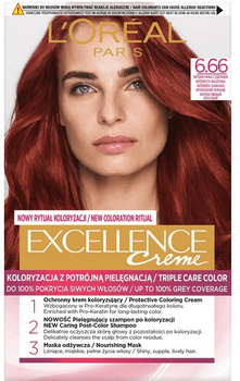 Farba do włosów L'Oreal Paris Excellence Creme 6.66 Intensywna Czerwień 260 g (3600523833337)