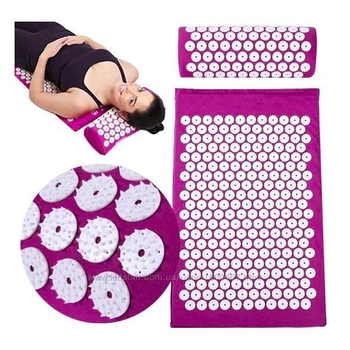 Коврик ортопедический массажный Acupressure mat с подушкой цвет розовый (3934)