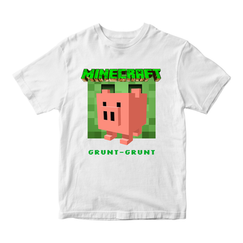 Футболка белая с принтом онлайн игры Minecraft "Pig Grunt-Grunt Minecraft Майнкрафт" Кавун 86 см ФП012063(28)