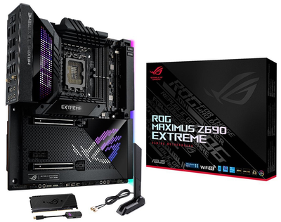 Мат.плата LGA1700, Asus ROG MAXIMUS Z690 EXTREME, Z690, 4xDDR5, Int.Video(CPU), 6xSATA3, 5xM.2, 2xPCI-E 16x 5.0, 1xPCI-E 16x 3.0, ALC4082 + SABRE9018Q2C, 2.5Gb Lan + 10Gb Marvell, WiFi 6, BT 5.2, 12xUSB3.2/4xUSB2.0, CrossFire, HDMI, E-ATX