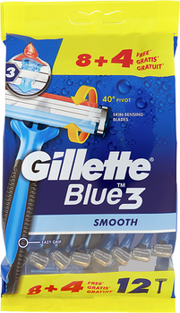 Одноразові станки для гоління Gillette Blue 3 Smooths 12 шт (7702018467372)