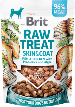 Лакомство для собак Brit Care Raw Treat freeze-dried Skin and Coat для кожи и шерсти, рыба и курица, 40 г (8595602564446)