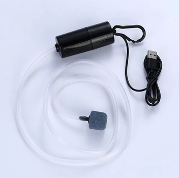 Компресор USB для акваріума AIR-1B працює від PowerBank Чорний