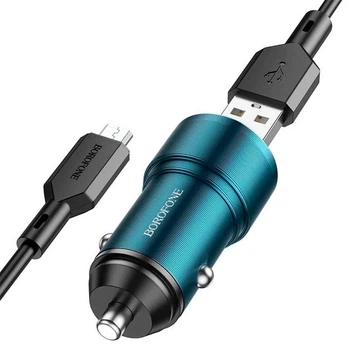 Зарядне автомобільне BOROFONE BZ19 Wisdom (2USB 2.4A) MicroUSB Синій