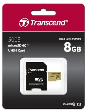 Karta pamięci Transcend MicroSDHC 500S 8GB Class 10 UHS-I U1 + adapter (TS8GUSD500S)