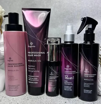 Набір: спрей, шампунь, олія, маска, термозахист Bogenia Professional Hair Marula Oil