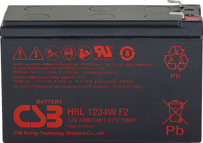 Акумулятор мультигелевий CSB HRL1234WF2 12V 9 Ah High Rate AGM VRLA