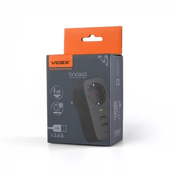 Мережевий адаптер VIDEX ONCORD с/с 1п 2.4A 2USB+USB-C Black