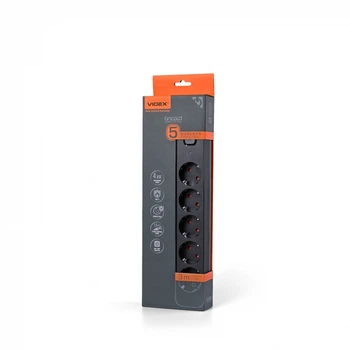 Мережевий подовжувач VIDEX ONCORD з/с 5п 3м (3x1.5мм) з кнопкою Black
