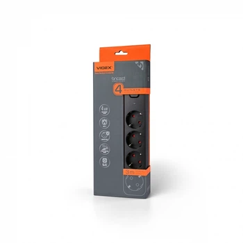 Подовжувач мережі VIDEX ONCORD з/с 4п 3м (3x1.5мм) з кнопкою Black